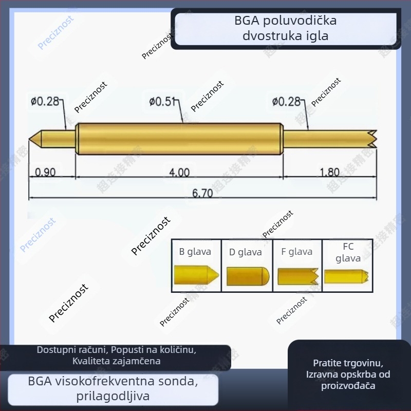 Dvostrani igličasti zond, serija BGA051, probna sonda za čip, opružni kontakt, poluvodički zond, visokofrekvencijski zond