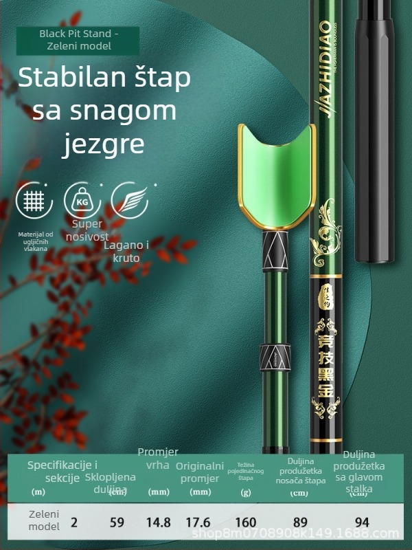 Držač karbonskih štapova – kratki model, za držač kutije za ribolov, crne boje, za velike štapove