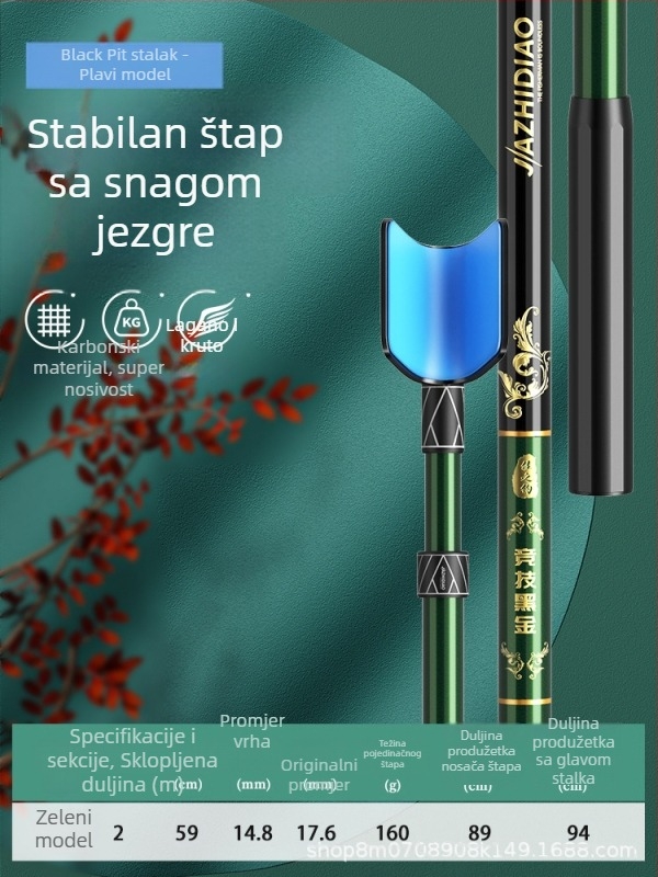 Držač karbonskih štapova – kratki model, za držač kutije za ribolov, crne boje, za velike štapove