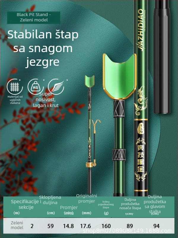 Držač karbonskih štapova – kratki model, za držač kutije za ribolov, crne boje, za velike štapove