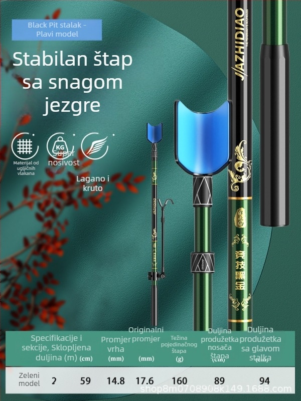 Držač karbonskih štapova – kratki model, za držač kutije za ribolov, crne boje, za velike štapove