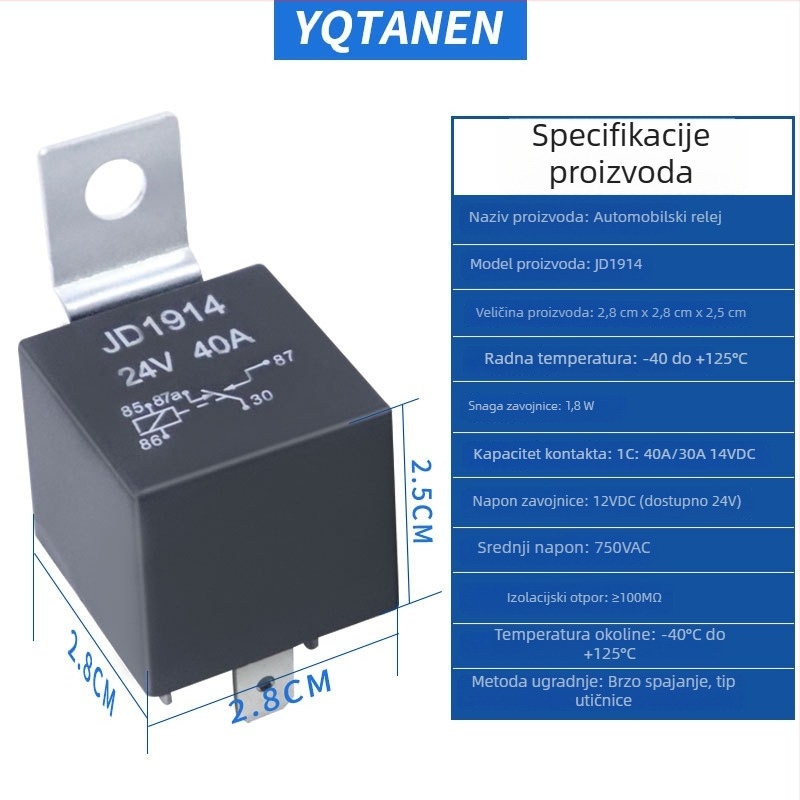Vodootporno metalno auto rele JD1914/JD1912, 4-pin/5-pin, 12V/24V