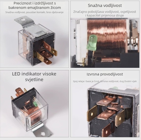 Prozirno vodootporno auto rele s LED svjetlom, univerzalno rele, visoka kvaliteta, OE prilagodba