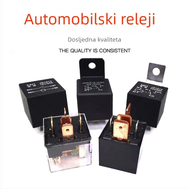 Automobilski elektromagnetni relej, 12V/24V, bakrena zavojnica, srebrno obloženi kontakti, normalno otvoreno, 40A/80A