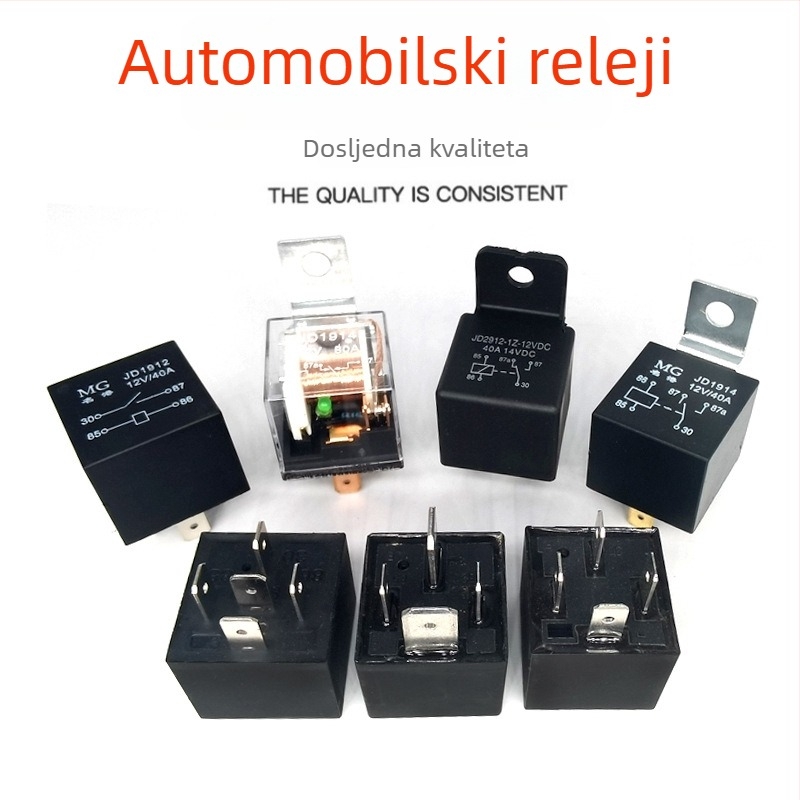 Automobilski elektromagnetni relej, 12V/24V, bakrena zavojnica, srebrno obloženi kontakti, normalno otvoreno, 40A/80A