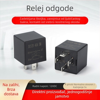 Relej vremenskog kašnjenja, 4-pinski, normalno otvoreni kontakt, 5-sekundno kašnjenje, programabilno za automobilski nadzor, 40A