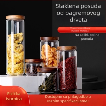 Staklene posude s poklopcem od drveta akacije, borosilikatno staklo, kuhinjsko skladištenje, cilindrične staklene posude, različite veličine