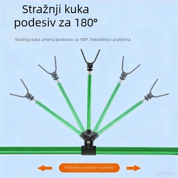 Stalak za štap za ribolov od nehrđajućeg čelika, postavljen na pod, s automatskim vraćanjem i glavom s dvostrukim kotačićem, podesiv na 180° za velike štapove