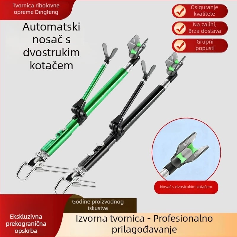 Stalak za štap za ribolov od nehrđajućeg čelika, postavljen na pod, s automatskim vraćanjem i glavom s dvostrukim kotačićem, podesiv na 180° za velike štapove