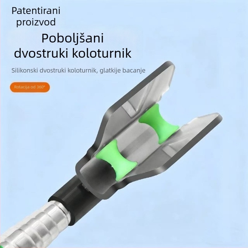 Stalak za štap za ribolov od nehrđajućeg čelika, postavljen na pod, s automatskim vraćanjem i glavom s dvostrukim kotačićem, podesiv na 180° za velike štapove