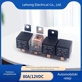 Automobilski rele JD1912, 80A, 12V/24V, normalno otvoreno, prozirno kućište, 4- ili 5-pinski, visok kapacitet struje
