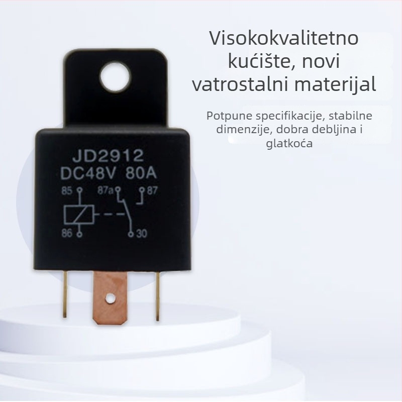 Automobilski rele JD1912, 80A, 12V/24V, normalno otvoreno, prozirno kućište, 4- ili 5-pinski, visok kapacitet struje