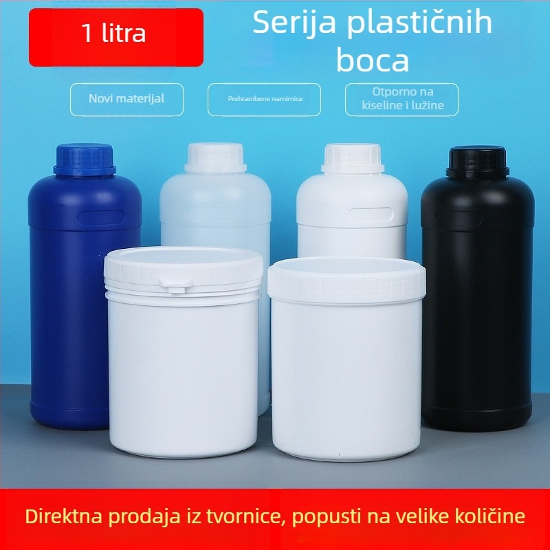 1 L plastična boca s unutarnjim poklopcem, 1000 ml plastična posuda za kemijske tinte, posuda za prašak s prehrambenim zatvaranjem