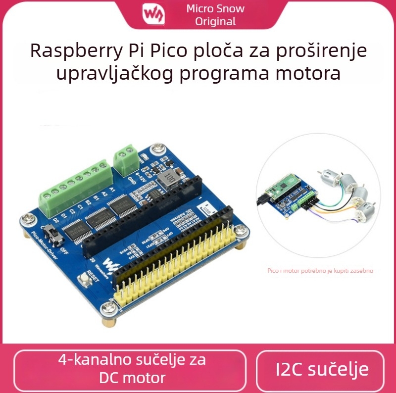 Light Snow pločica za upravljanje motorom za Raspberry Pi Pico, 5V regulator, I2C sučelje, 4 izlaza za DC motore