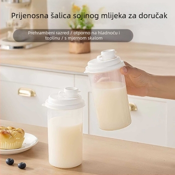 Šalica za doručak visokokvalitetne prehrambene kvalitete, prijenosna toplinski otporna čaša za sojino mlijeko i mlijeko, samouzavarujući spremnik s mjernom skalom
