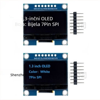 7-pinski OLED modul, 1,3-inčni zaslon, 128x64 I2C/SPI, bijelo/plavo