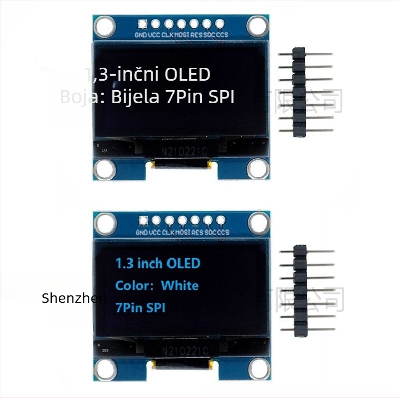 7-pinski OLED modul, 1,3-inčni zaslon, 128x64 I2C/SPI, bijelo/plavo