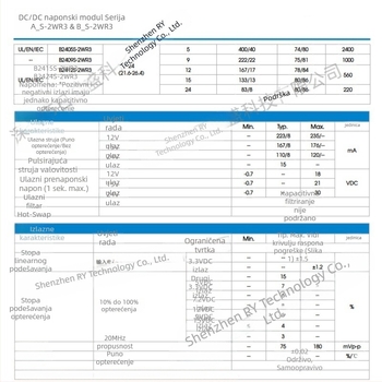 Izolirani modul napajanja A1515S-2WR3, ulaz 13,5–16,5 V, izlaz 15 V, 67 mA, 2 W
