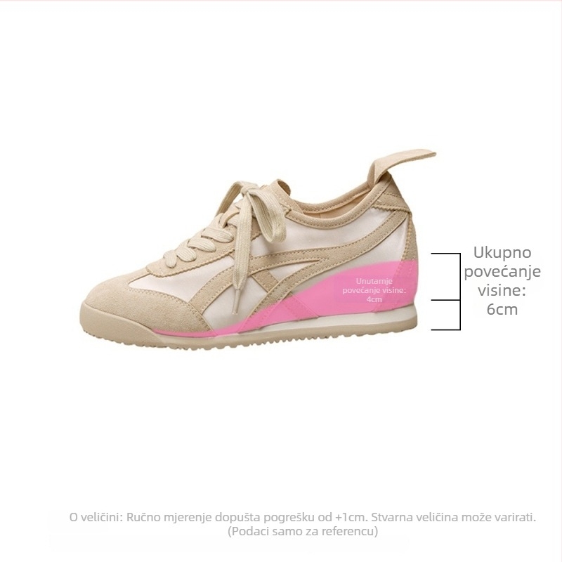 Damske tenisice od prave kože, retro stil, mekana podloga, 6 cm povećanje visine, žute sportsko-casual tenisice, model 2026
