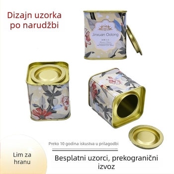 Kvadratna kutija za čaj od limene ploče, zatvorena metalna ambalaža za čaj