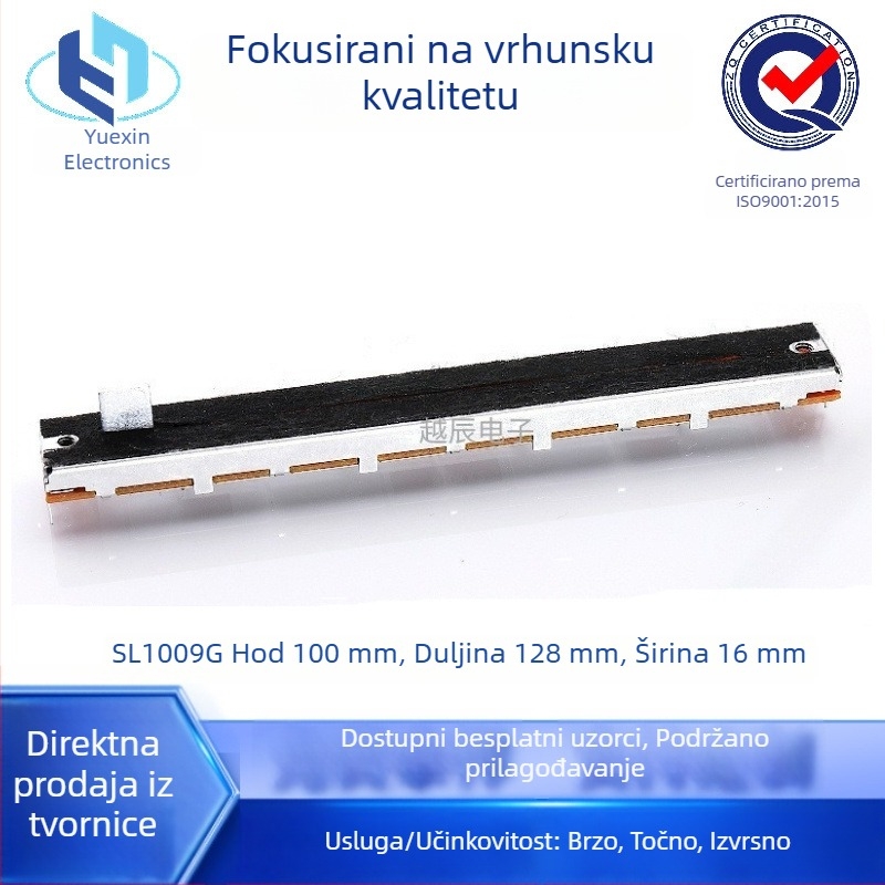 SL1009 Potenciometar s dvostrukim klizačima, 100 mm hod, za zvučnu karticu, pojačalo i mikser, fader