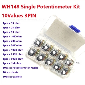 WH148 potenciometarski prekidač, 15 mm, paket od 10 komada, opcije otpora: B1K, 1K, 10K, 20K, 50K, 100K, 1M