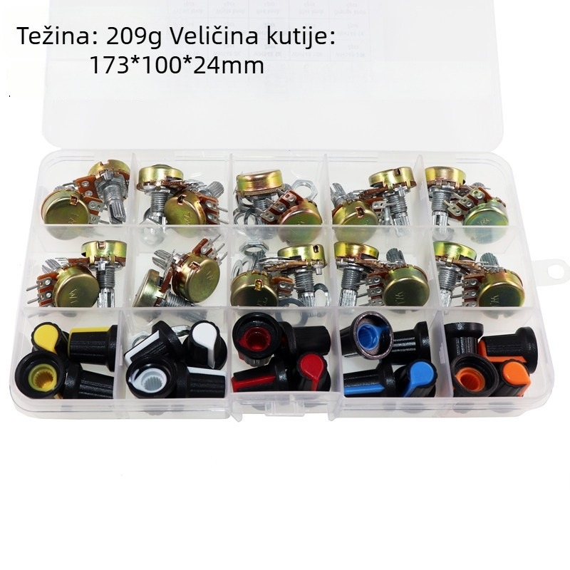 20 komada u kutiji – WH148 potenciometar prekidač s kapom za gumb, 15 mm, jednokanalni, B5K10K20K/50K/100K