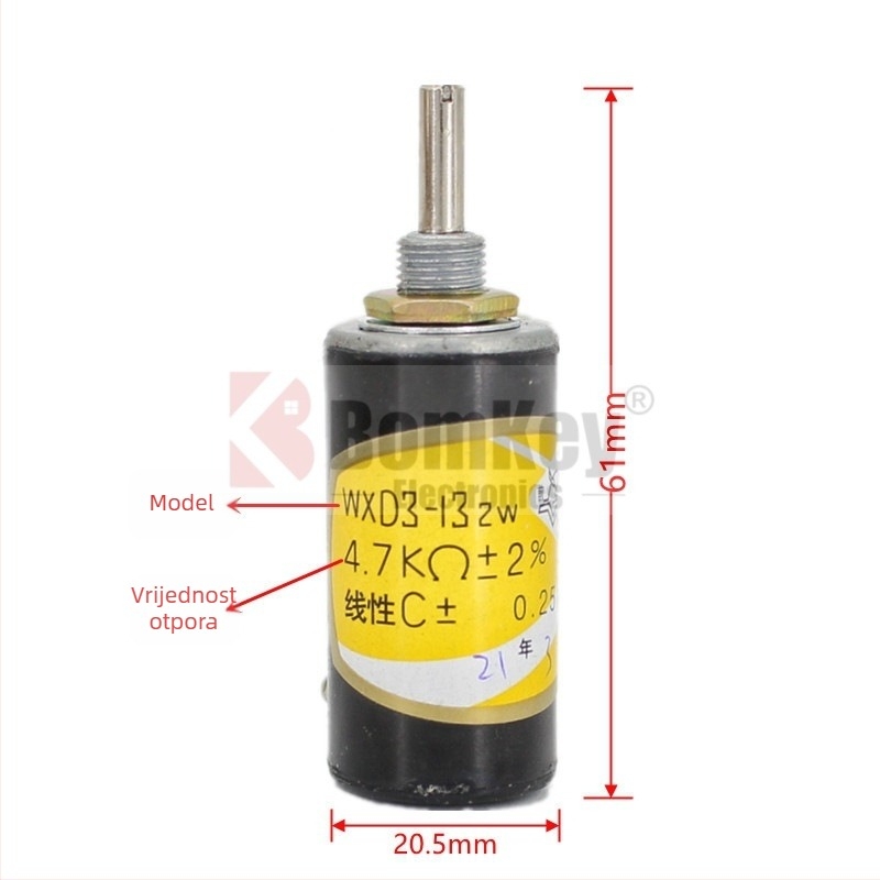 Forward WXD3-13-2W potenciometar, opcije otpora: 100 Ω, 470 Ω, 1 kΩ, 2.2 kΩ, 4.7 kΩ, 10 kΩ, 100 kΩ, 200 kΩ