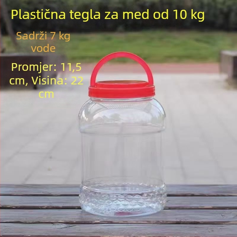 5 kg plastična boca za med, prozirna, debela, s poklopcem, prehrambene kvalitete – hermetičan spremnik