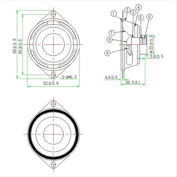 LS52N-17-R4, 2 inča, 4 Ω, 5W stereo pojačalo za nadzor s punim rasponom zvučnika i rog zvučnika, 4.47V