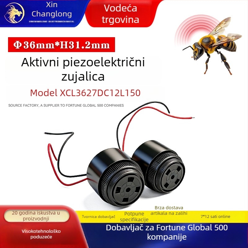 Aktivni piezoelektrični buzzer 3627DC12L150, kontinuirani i povremeni zvuk