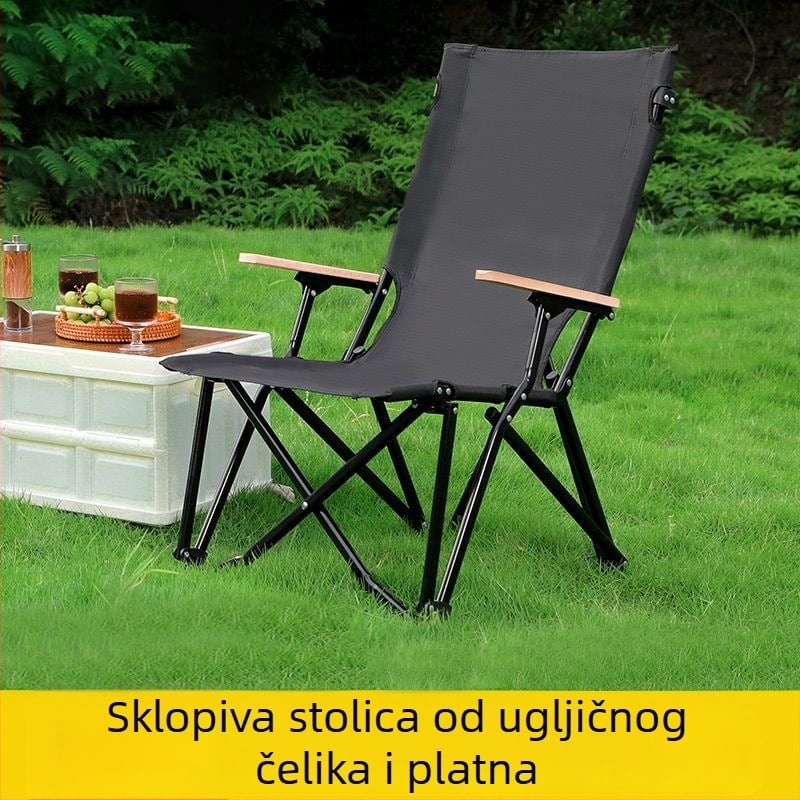 Sea Dog vanjska sklopiva stolica, prijenosna kamperska stolica s visokim naslonom za piknik, plažu i ribolov