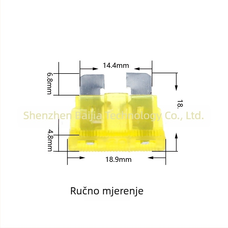 Kutija od 100 šarenih auto osigurača tipa pločasti, srednje veličine, 19x5x18.5 mm, cink
