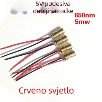 5V crvena laserska glava u obliku točke, laserski modul 6×13 mm, 650 nm, 5 mW, laserski indikator pozicioniranja