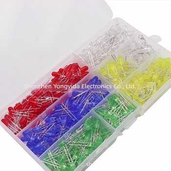 F5 5 mm LED diode u kutiji, crvena, žuta, zelena, bijela i plava, ukupno 500 komada