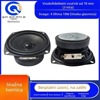 78 mm multimedijski zvučnik, 60 magneta, visokih snaga, 4 Ω, 8–15 W, vodootporan, kvadratni 3-inčni zvučnik s punim rasponom