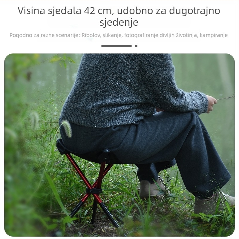 Prijenosna trokutasta sklopiva stolica za kampiranje i ribolov – lagan okvir od karbonskog čelika, sjedalo od Oxford platna