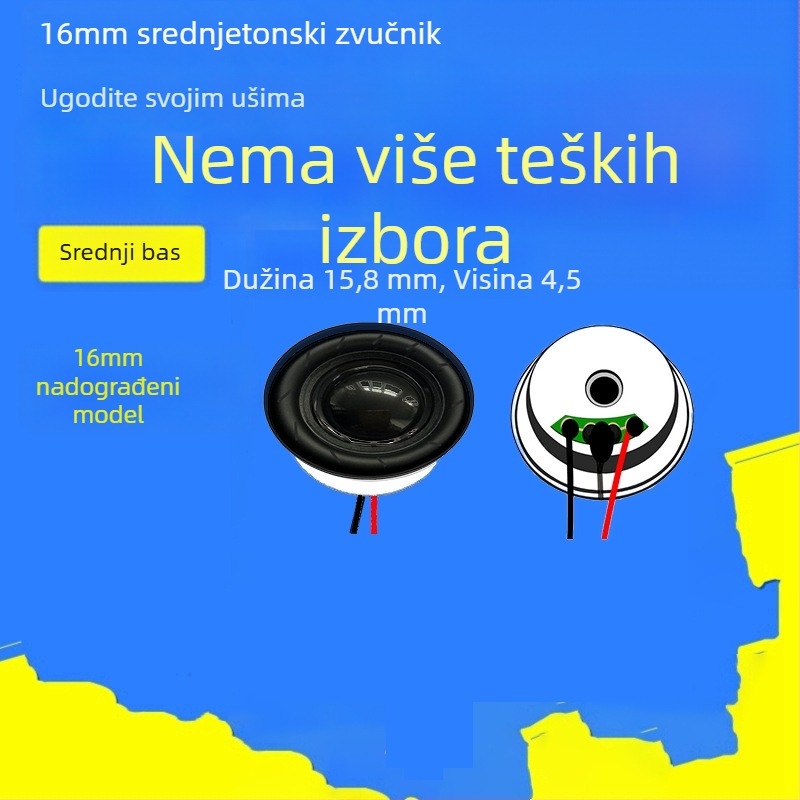 Jinggeyuan 16 mm jedini zvučnik, 4 Ω 3 W / 8 Ω 2 W, vodootporan zvučnik s pametnim glasovnim značajkama za gaming konzolu