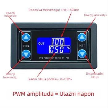 XY-PWM: Podešavanje PWM modula za frekvenciju impulsa i radni ciklus; generator kvadratnog/pravokutnog vala