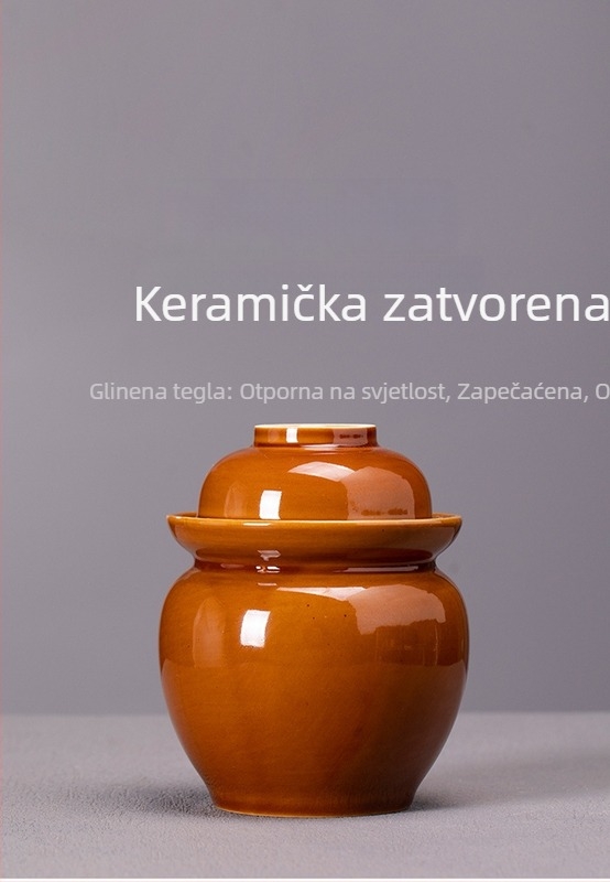 Keramička staklenka za kiselo povrće, retro stil, debele stijene, široko otvor, kapacitet 301–500 ml, okrugli oblik, pogodna za mikrovalnu pećnicu
