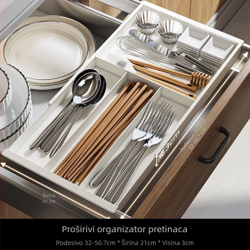 Proširivi organizator ladice s dijelima za kućno i kuhinjsko skladištenje, u japanskom stilu