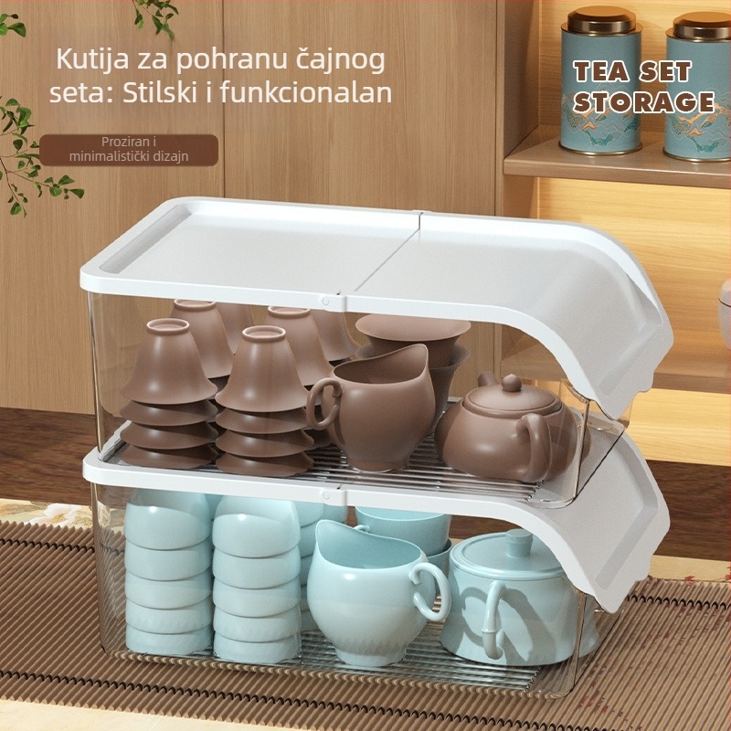Kutija za pohranu čajne posuđe, proziran prašinu otporan ormarić za zdjele i čajnike, sklizivi držač za šalice, višestruka kutija za pohranu