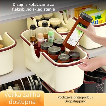 Kutija za kuhinjsko skladištenje s kotačićima, organizator začina i sitnica, produljena skladišna kutija za ormar