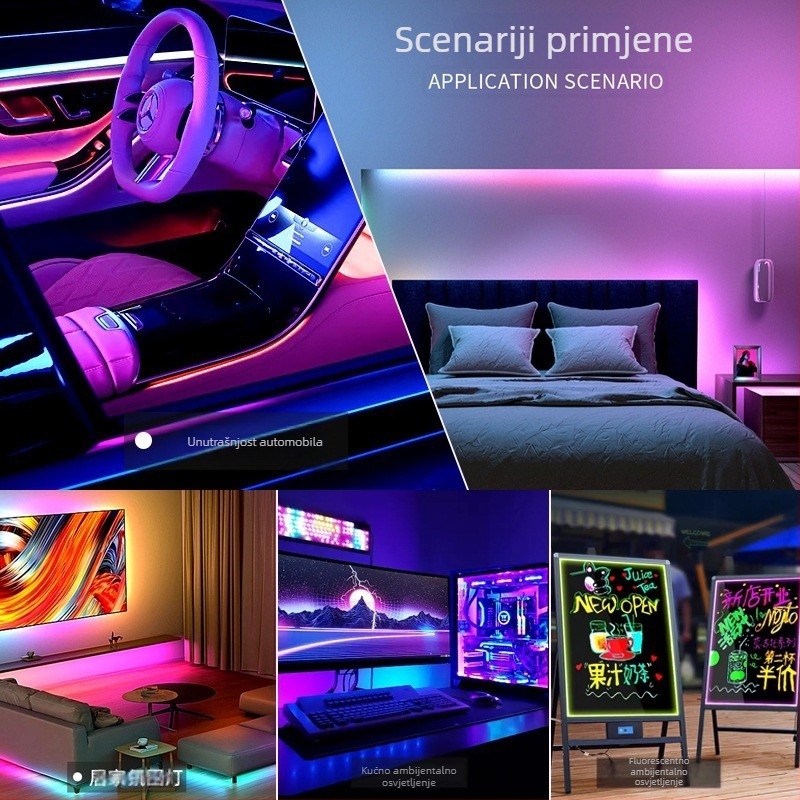 2,6 mm iridizirajuća 5V LED traka, ultra-tanka 0807 pločica, RGB WS2812B, automobilna ambijentalna rasvjeta