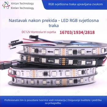 4‑žična RGB LED traka, 12V niske napetosti, modeli 16703/1934/2818, promjenjiva boja za ambijent i dekorativno osvjetljenje, duljina 5 m