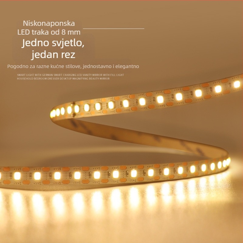 2835 LED traka, samoljepljiva, širina 8 mm, 120 LED, 12 V, 12 W, unutarnje osvjetljenje ormarića, dimmable, 120° snop, CRI 80, vijek 50000 h