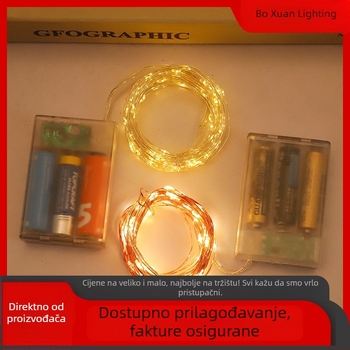 LED žičana svjetlosna niz s bakrenim vodom i kućištem za baterije 2AA/3AA, božićna dekoracija za spavaću sobu ili dom, atmosfersko osvjetljenje otporno na vlagu IP43