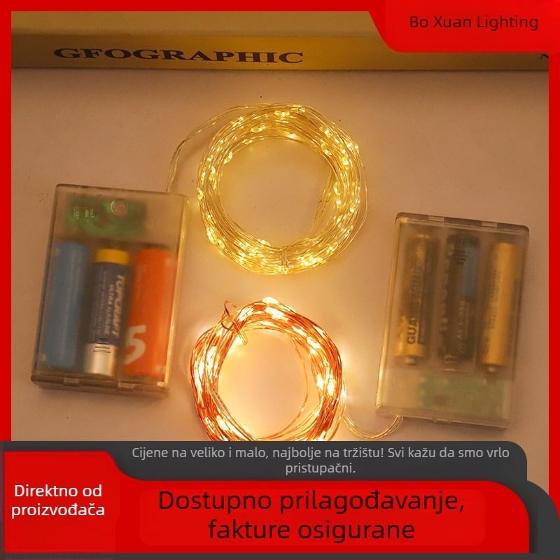 LED žičana svjetlosna niz s bakrenim vodom i kućištem za baterije 2AA/3AA, božićna dekoracija za spavaću sobu ili dom, atmosfersko osvjetljenje otporno na vlagu IP43