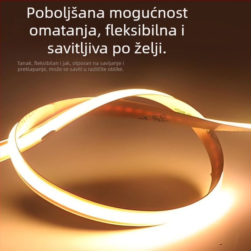 COB LED trak s niskim naponom, monokromatski, dimmabilan, može se rezati na segmente, 12V/24V, širina 5 mm/8 mm, 400 LED, Ra90, unutarnja upotreba