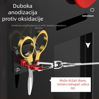 Sklopiva kutija za ribolov od aluminijske legure s prstenom za najlon, kopčom i kukom, držačem za škare – višenamenska ribolovna oprema